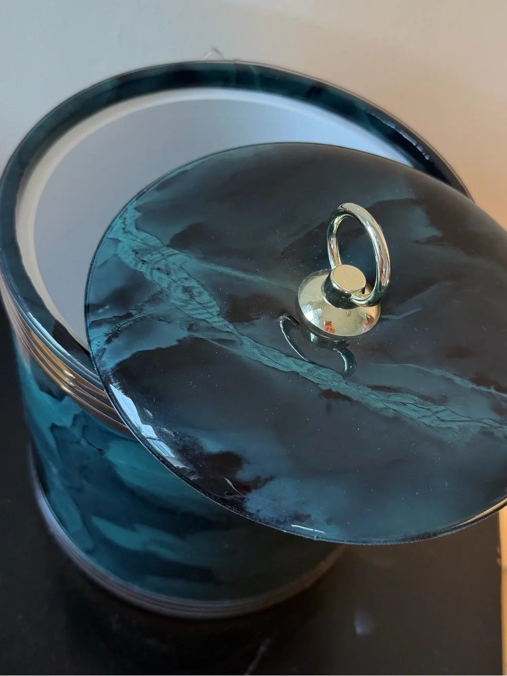 Vintage Marbleized Ice Bucket with Gold Trim